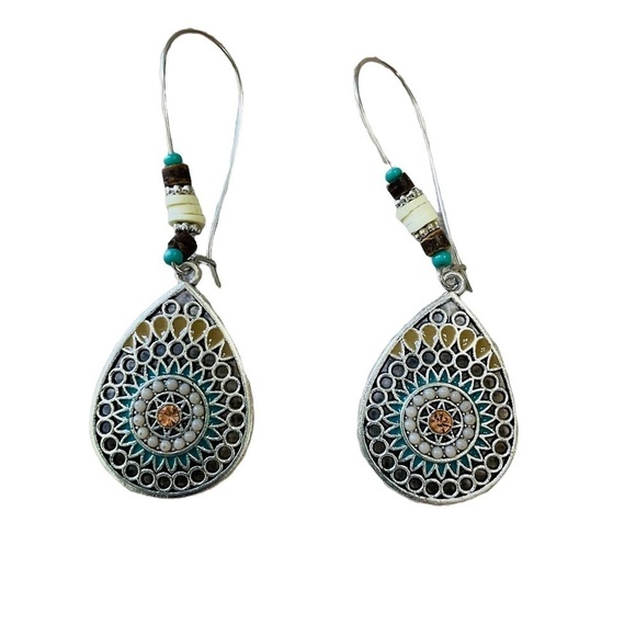 Boho Sundial Hollow Water Drop Shaped Dangle Earrings - Picture 2 of 5